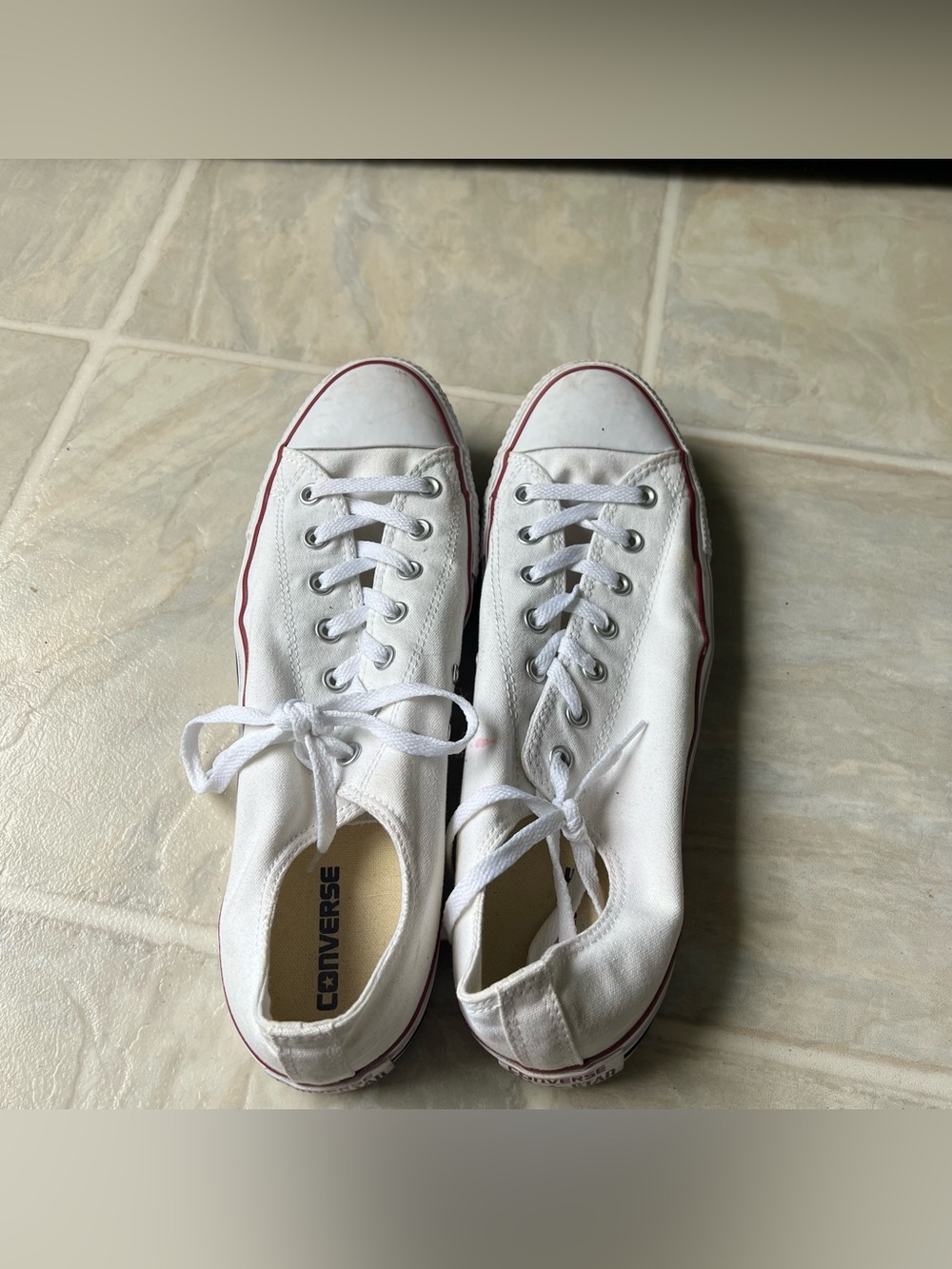 Converse White Canvas Sneakers with Red Nail Detail